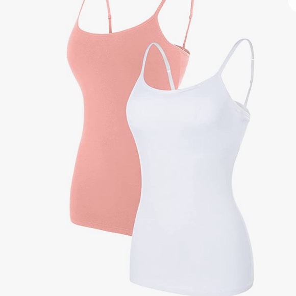 ATTRACO Women's 2-Pack Cotton Camisole Shelf Bra Spaghetti Straps Tank Tops - Picture 1 of 7